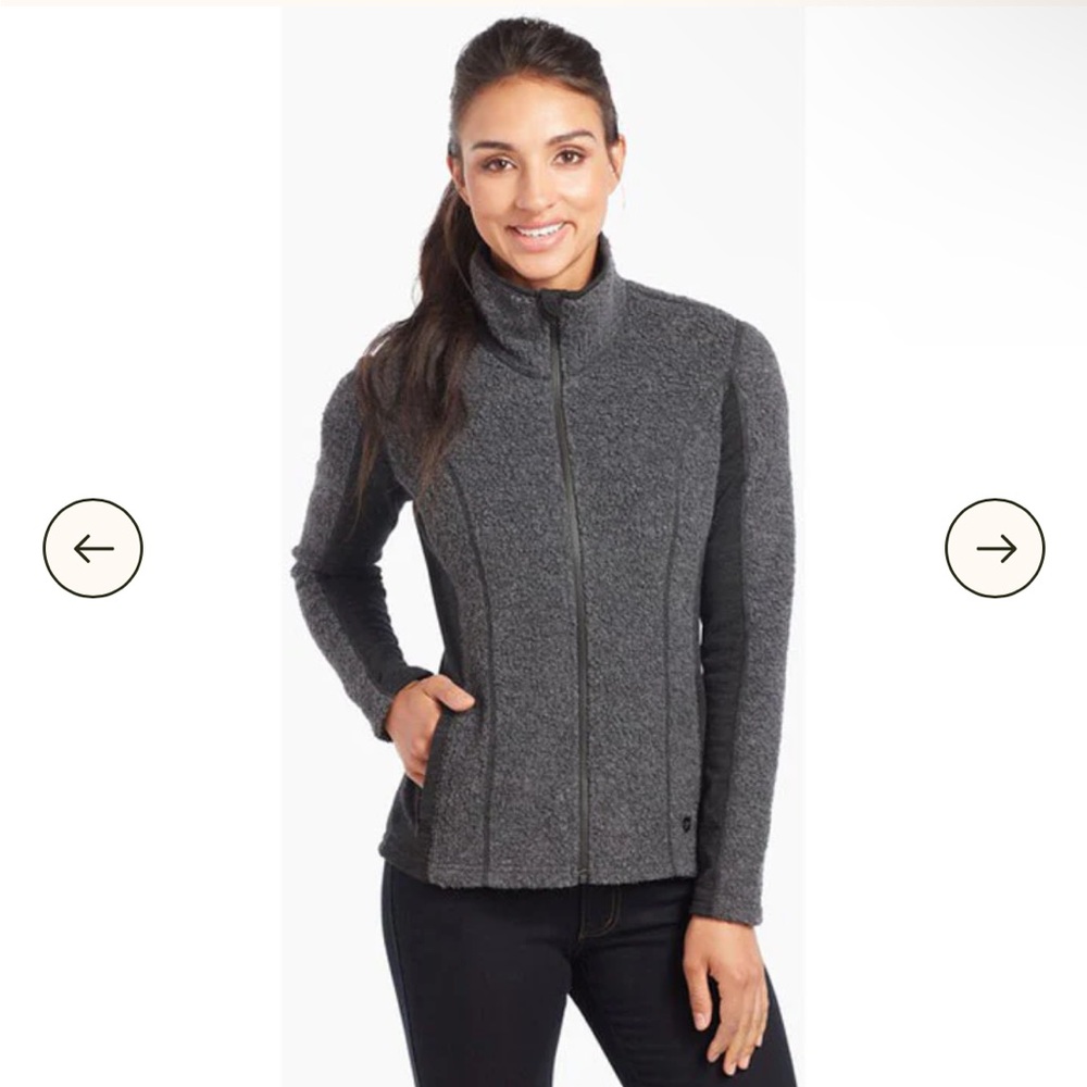KUHL Kozet Full Zip Jacket Sweater Wool Blend Women’s Size Medium Gray Black